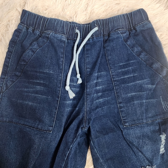 Women Pull-on Distressed Denim Joggers Elastic Waist Stretch Pants/ MEDIUM/NWOT - Picture 8 of 14